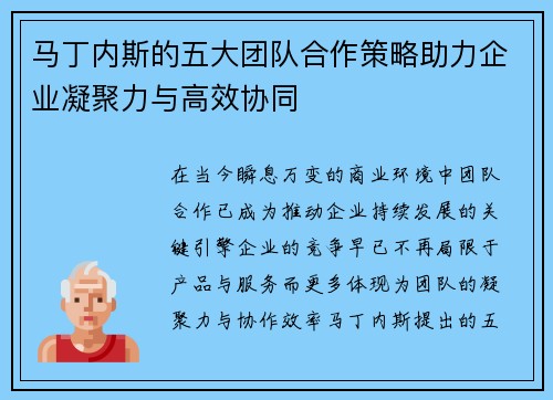 马丁内斯的五大团队合作策略助力企业凝聚力与高效协同