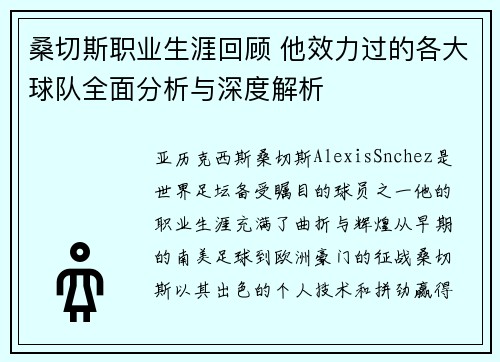 桑切斯职业生涯回顾 他效力过的各大球队全面分析与深度解析